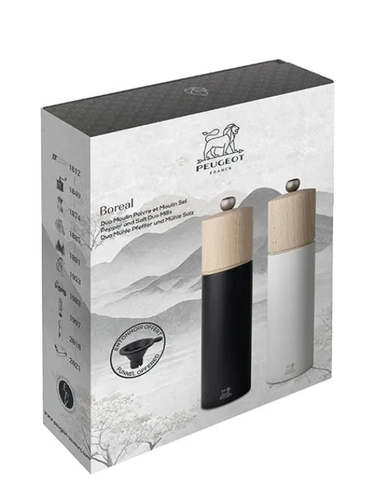 Discount Duo boreal Duo of 21 cm manual salt and pepper mills with a silicone funnel as a gift box Pepper|Pepper Mills