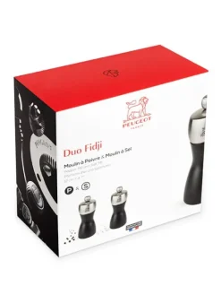 Sale Fidji Duo of salt and pepper mills in wood and stainless steel, , 12 cm Salt|Salt Mills