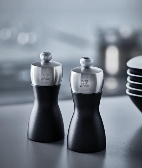 Sale Fidji Duo of salt and pepper mills in wood and stainless steel, , 12 cm Salt|Salt Mills