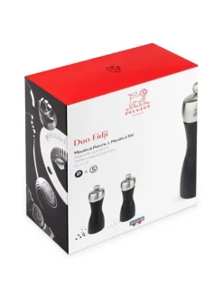 Best Sale Fidji Duo of salt and pepper mills in wood and stainless steel, , 15 cm Salt|Salt & Pepper Mill Sets