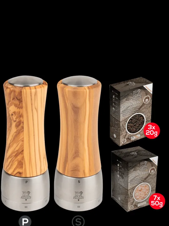 Sale Madras u'select olive wood 16cm bundle Set of 16cm salt and pepper mills with spices Salt|Salt & Pepper Mill Sets