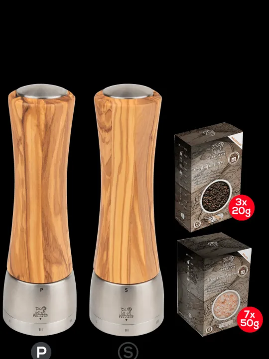 Discount Madras u'select olive wood 21cm bundle Set of 21cm salt and pepper mills with spices Salt|Salt & Pepper Mill Sets