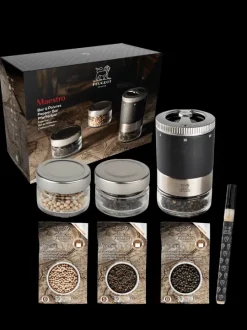 Hot Maestro Maestro gift box including u'select pepper mill in grey, 3 premium peppers, 3 interchangeable glass jars & marker pen For The Foodie|For The Host With The Most