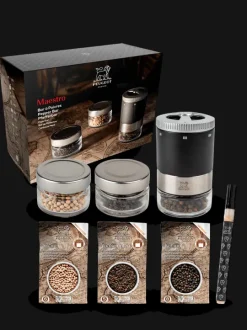 Cheap Maestro Maestro gift box including u'select pepper mill in matt black, 3 premium peppers, 3 interchangeable glass jars & marker pen Pepper|Pepper Mills