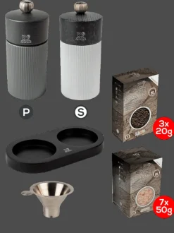 Outlet Pack line carbon & graphite 5in Duo of 12 cm pepper and salt mills with stainless steel funnel Salt|Salt & Pepper Mill Sets
