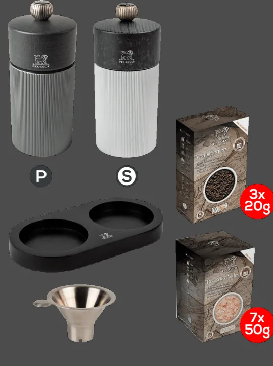 Outlet Pack line carbon & graphite 5in Duo of 12 cm pepper and salt mills with stainless steel funnel Salt|Salt & Pepper Mill Sets