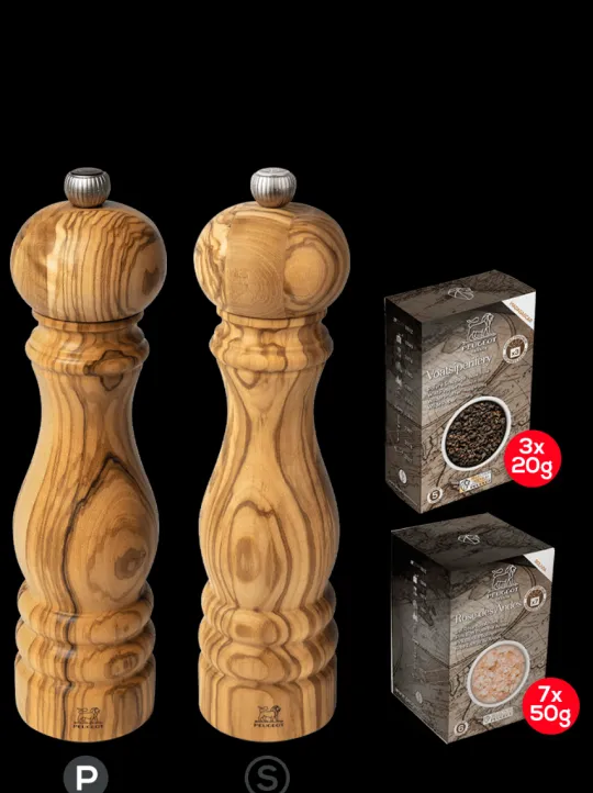 Flash Sale Paris olive wood 22cm bundle Set of 22cm salt and pepper mills with spices Salt|Salt & Pepper Mill Sets