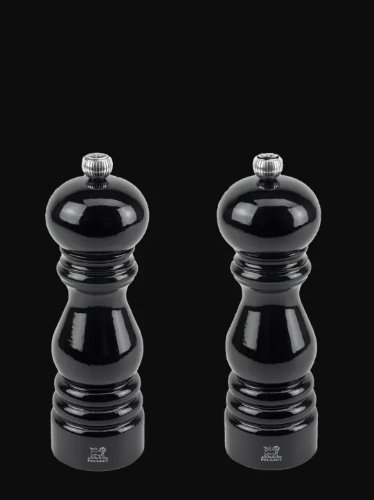New Paris wooden salt and pepper mill set in black gloss, 18cm Salt|Salt & Pepper Mill Sets
