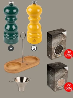 Best Sale Parisrama u'select pack forest green and saffron yellow 6in Duo of u'select wooden pepper and salt mills with stainless steel funnel For The Host With The Most|For The Foodie