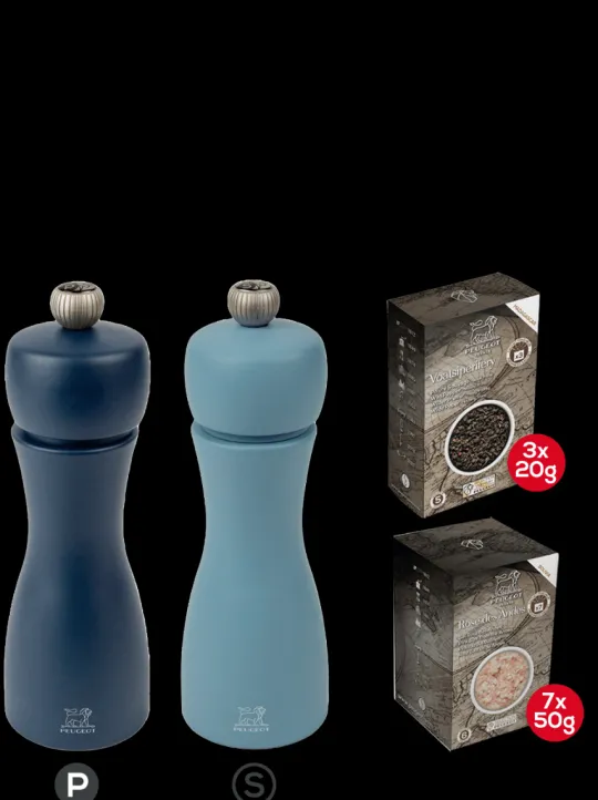 Fashion Tahiti bundle Set of 15cm wooden salt and pepper mills with spices Salt|Salt & Pepper Mill Sets