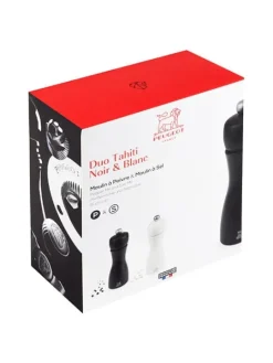 Store Tahiti Set of manual beech wood salt and pepper mills in black and white, 15cm Salt|Salt & Pepper Mill Sets