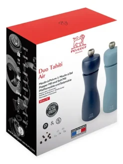 Clearance Tahiti Set of manual beech wood salt and pepper mills in midnight blue & azure blue, 15cm For The Host With The Most|For The Foodie